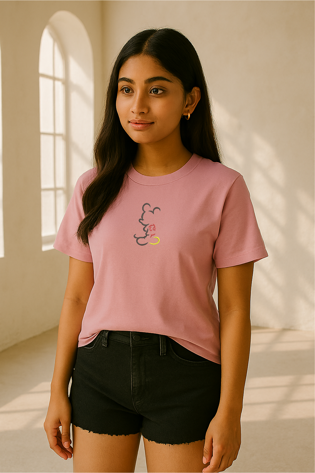 Storm Brn Unisex Tee 🐭✨ Minimal Mickey Mouse Embroidery (See the Size Chart Before Choosing the Size 🚨)
