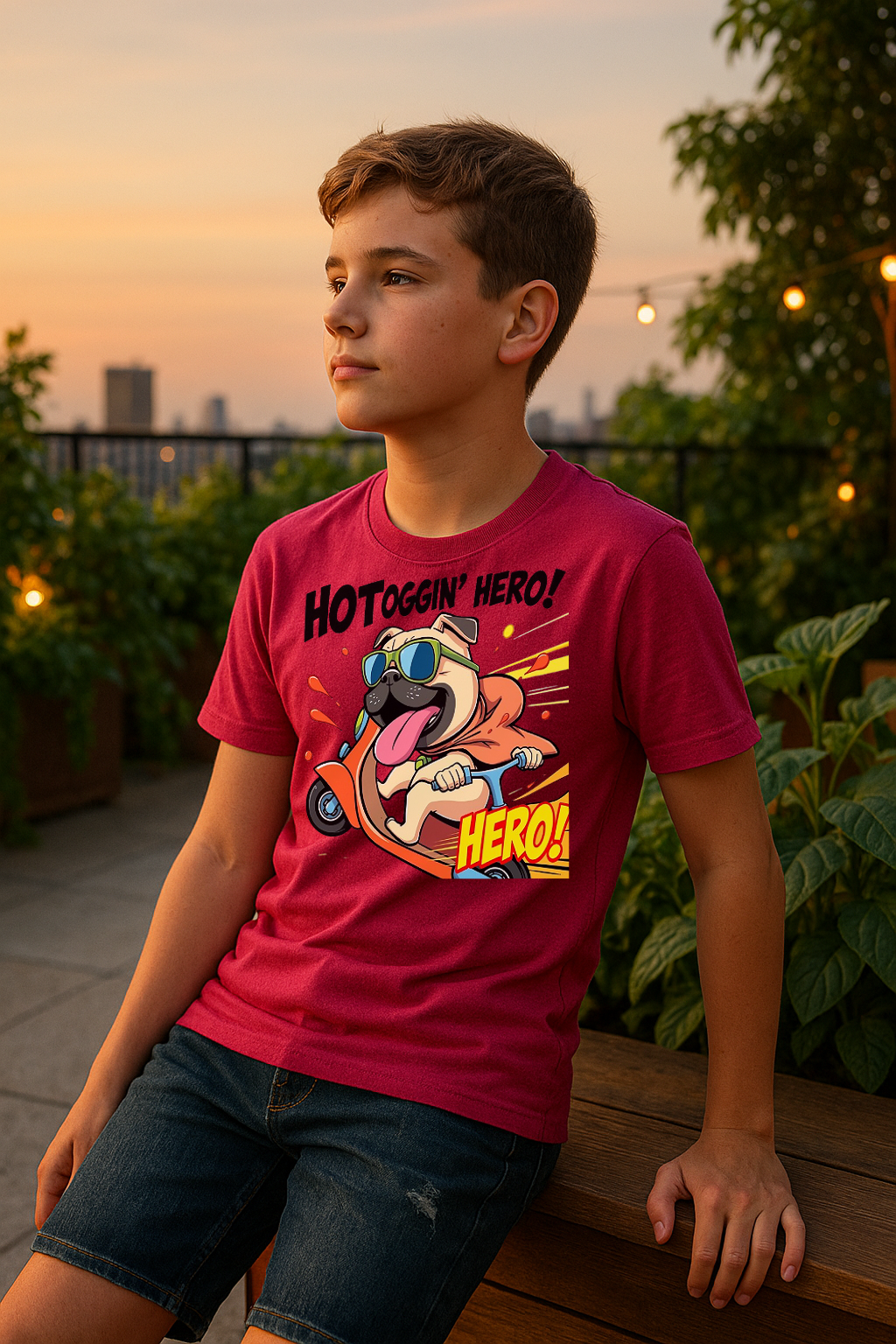 “Hotdoggin’ Hero” Kids T-Shirt – Zoom into Fun! 🛵🐾