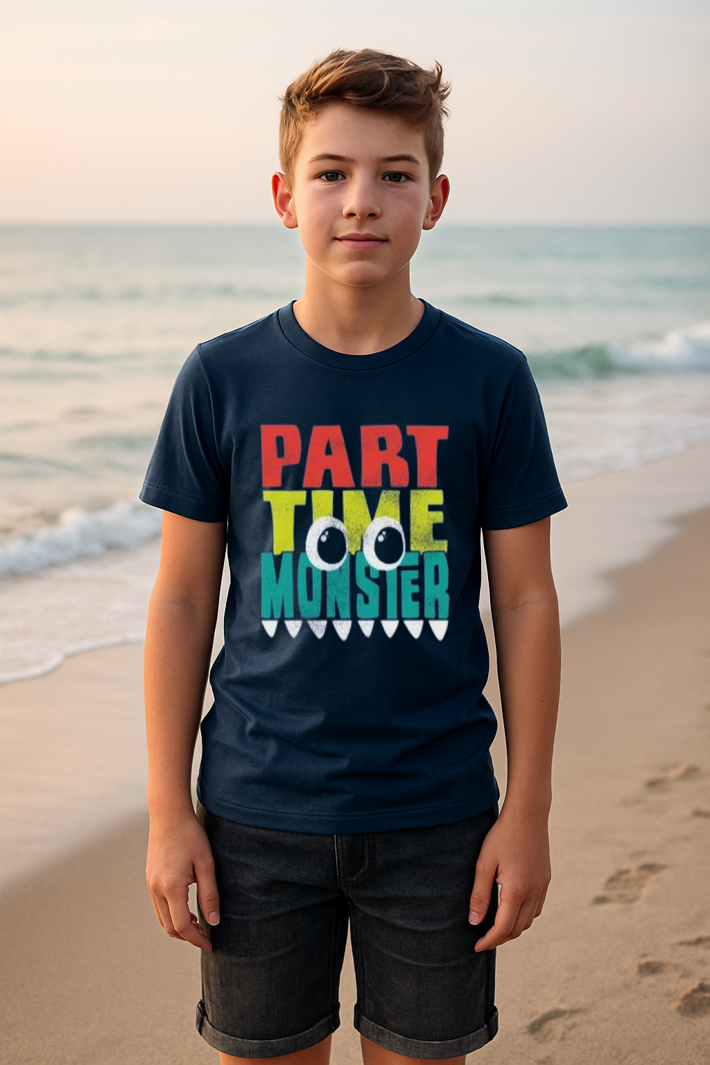 “Part-Time Monster” Color Pop Graphic Tee – For Playful Boys
