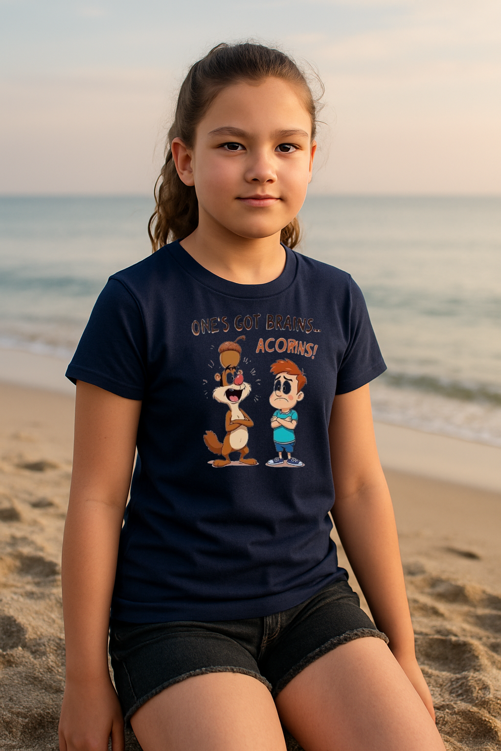 "Brains? Nope, Just Acorns!" Kids’ Funny Cartoon Tee 🌰🧠