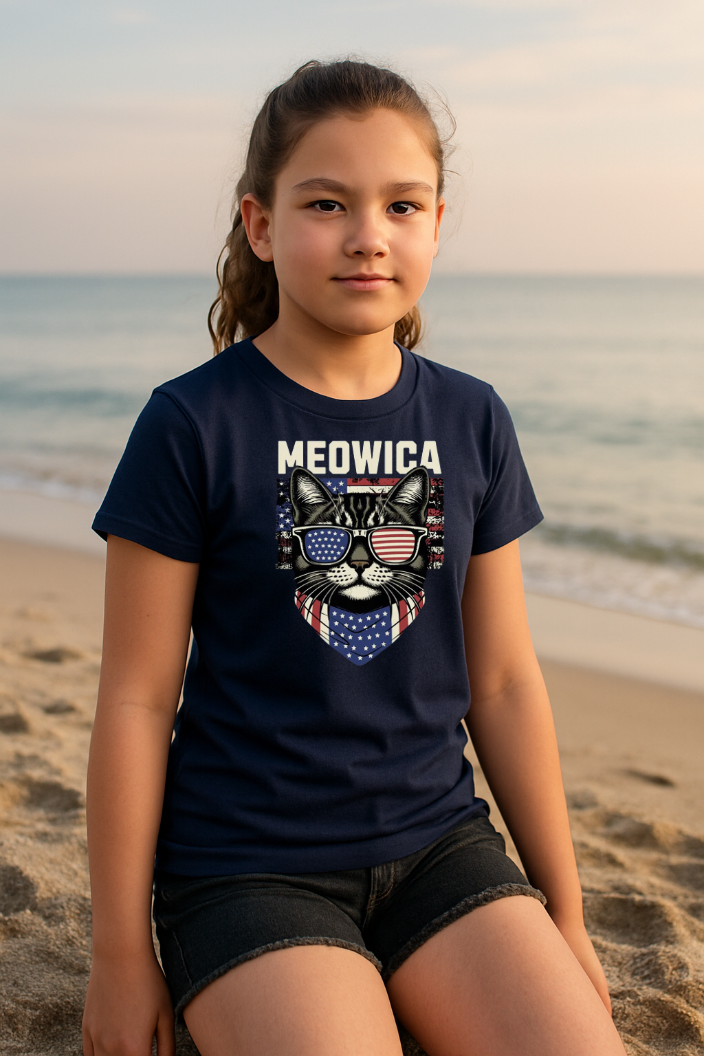 “MEOWICA” Kids’ T-Shirt – Patriotic Purr Edition ???