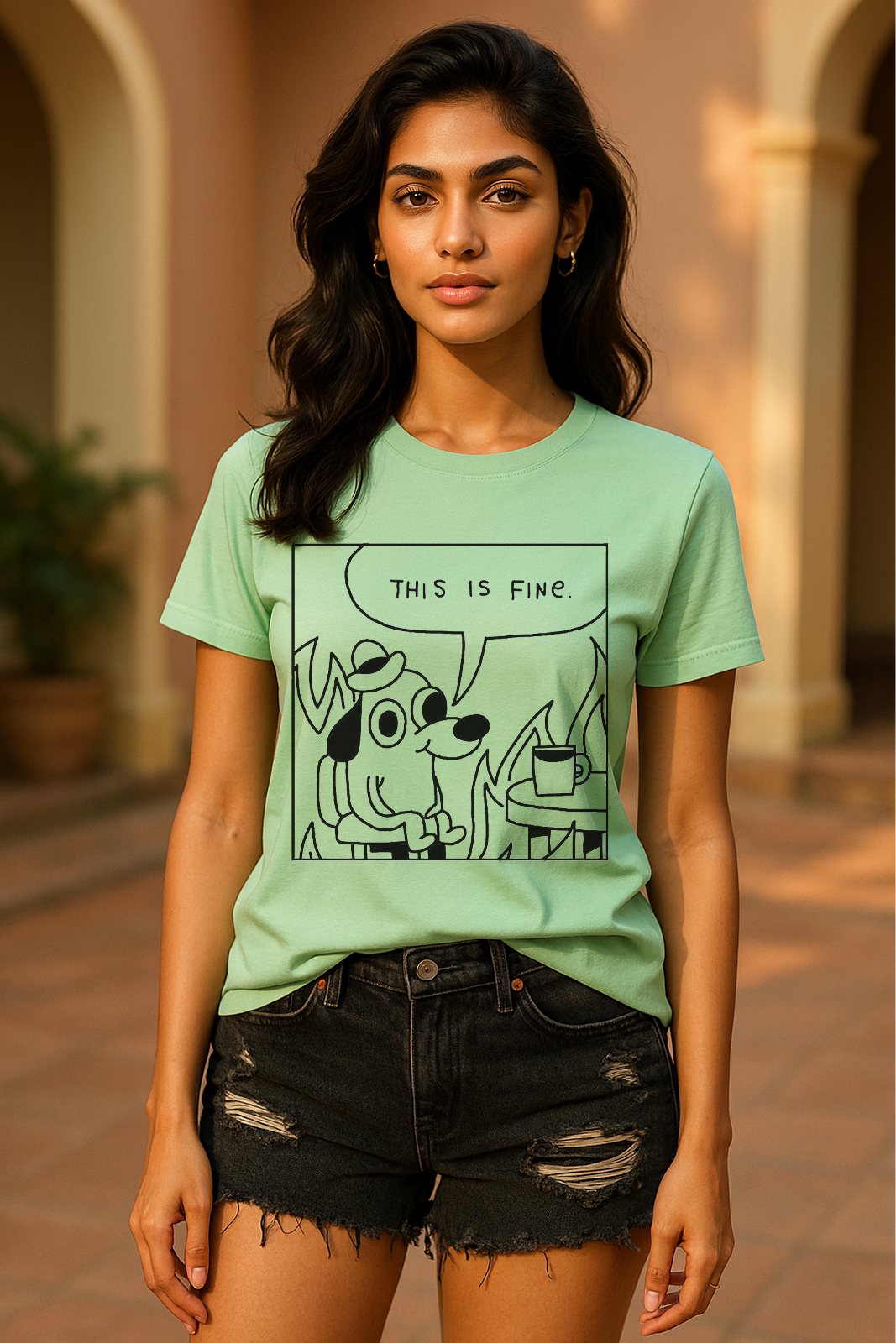“This Is Fine” Meme Tee  Black Puff Print