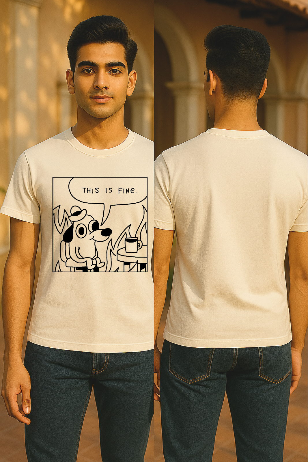 “This Is Fine” Meme Tee  Black Puff Print