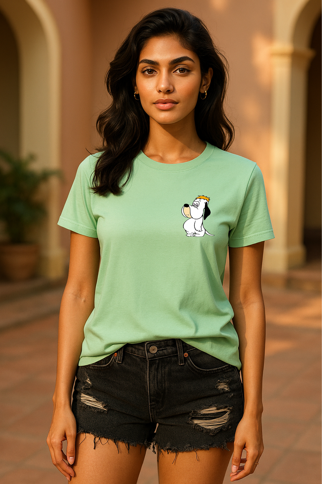 🌿 Storm Brn Retro Pup Embroidered Tee | Unisex for Teens & Adults (see the size chart)