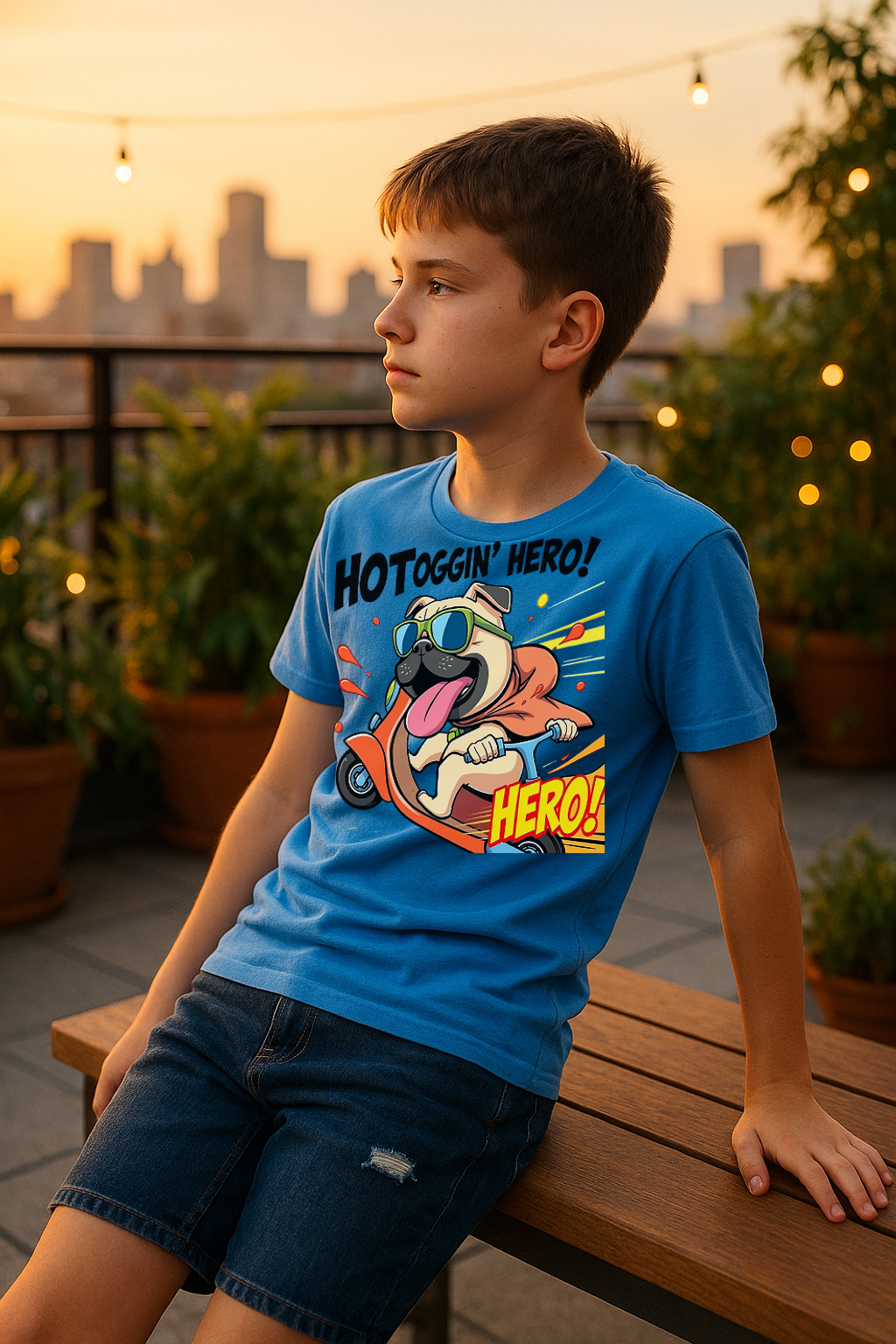 “Hotdoggin’ Hero” Kids T-Shirt – Zoom into Fun! 🛵🐾