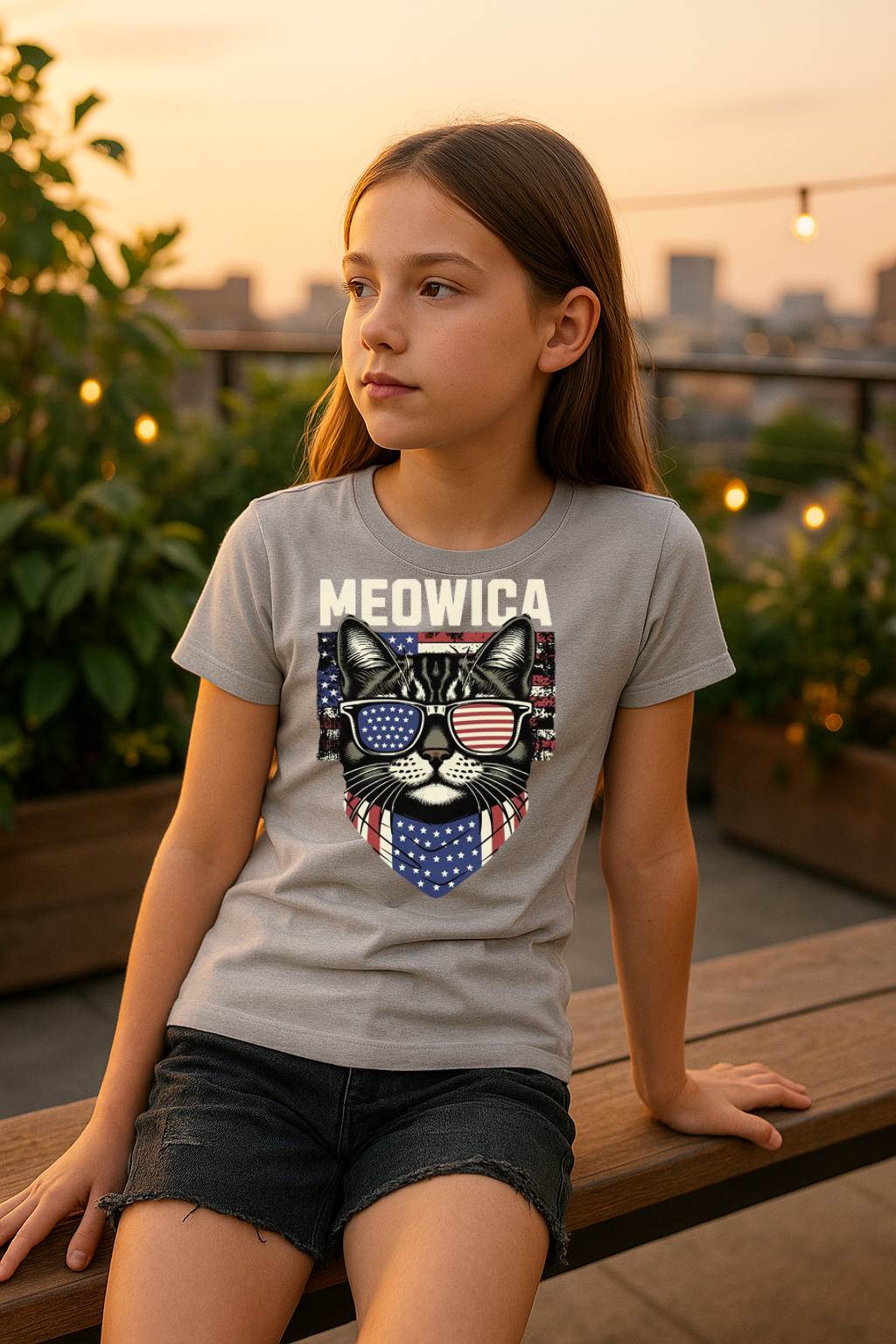 “MEOWICA” Kids’ T-Shirt – Patriotic Purr Edition ???