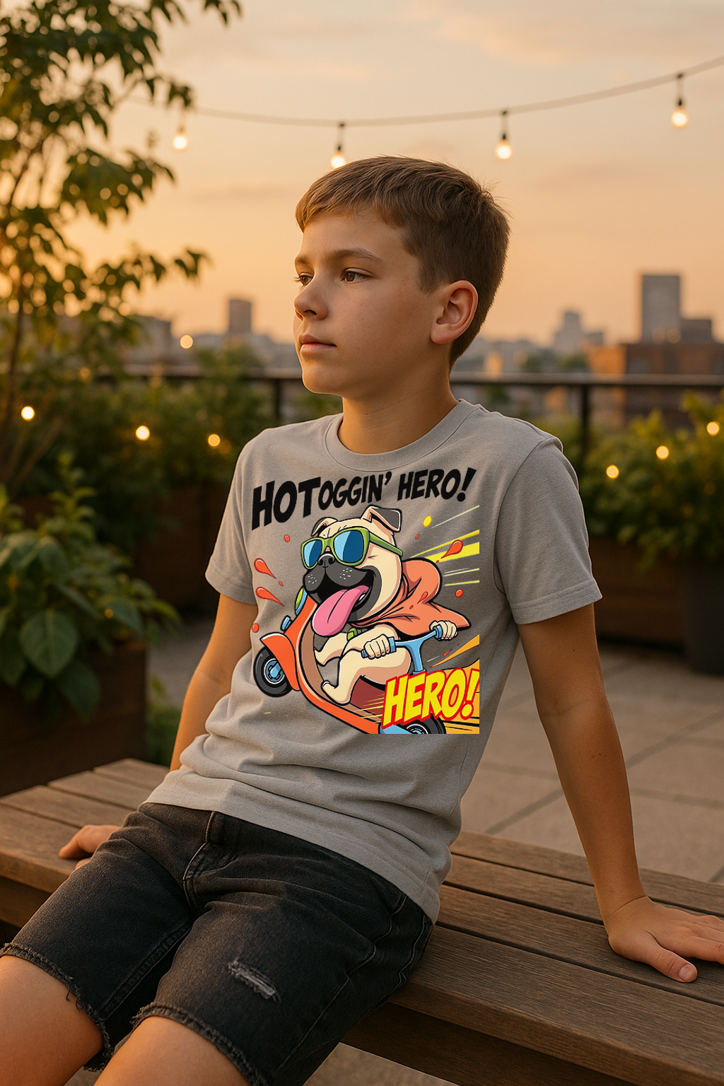 “Hotdoggin’ Hero” Kids T-Shirt – Zoom into Fun! 🛵🐾