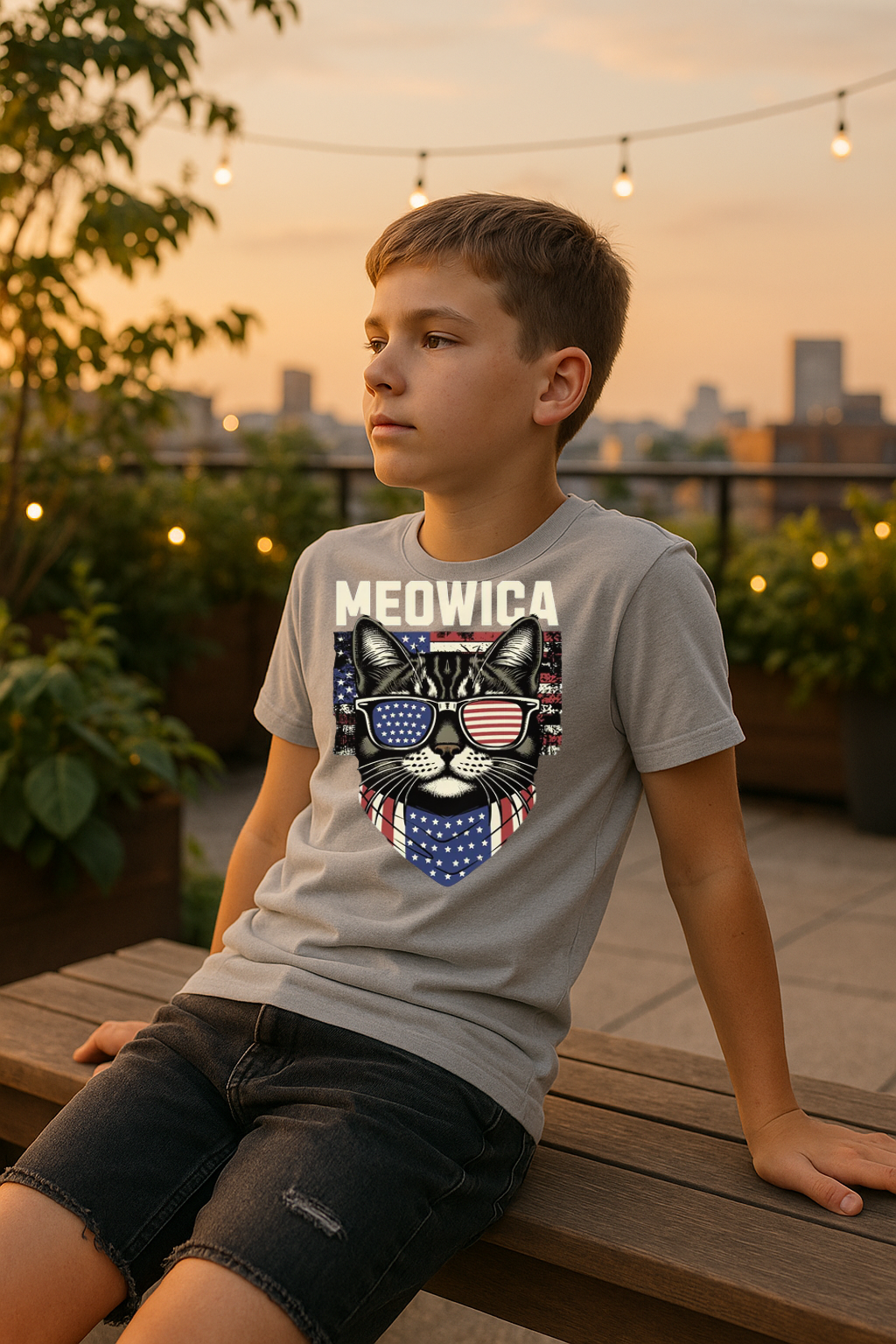 “MEOWICA” Kids’ T-Shirt – Patriotic Purr Edition ???