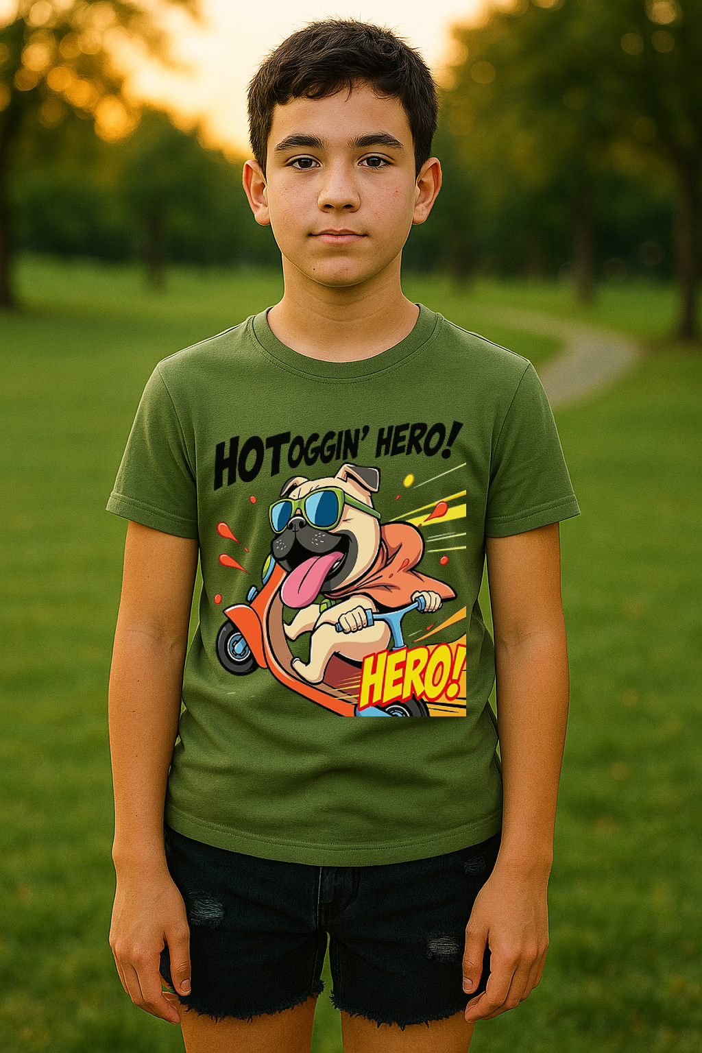 “Hotdoggin’ Hero” Kids T-Shirt – Zoom into Fun! 🛵🐾