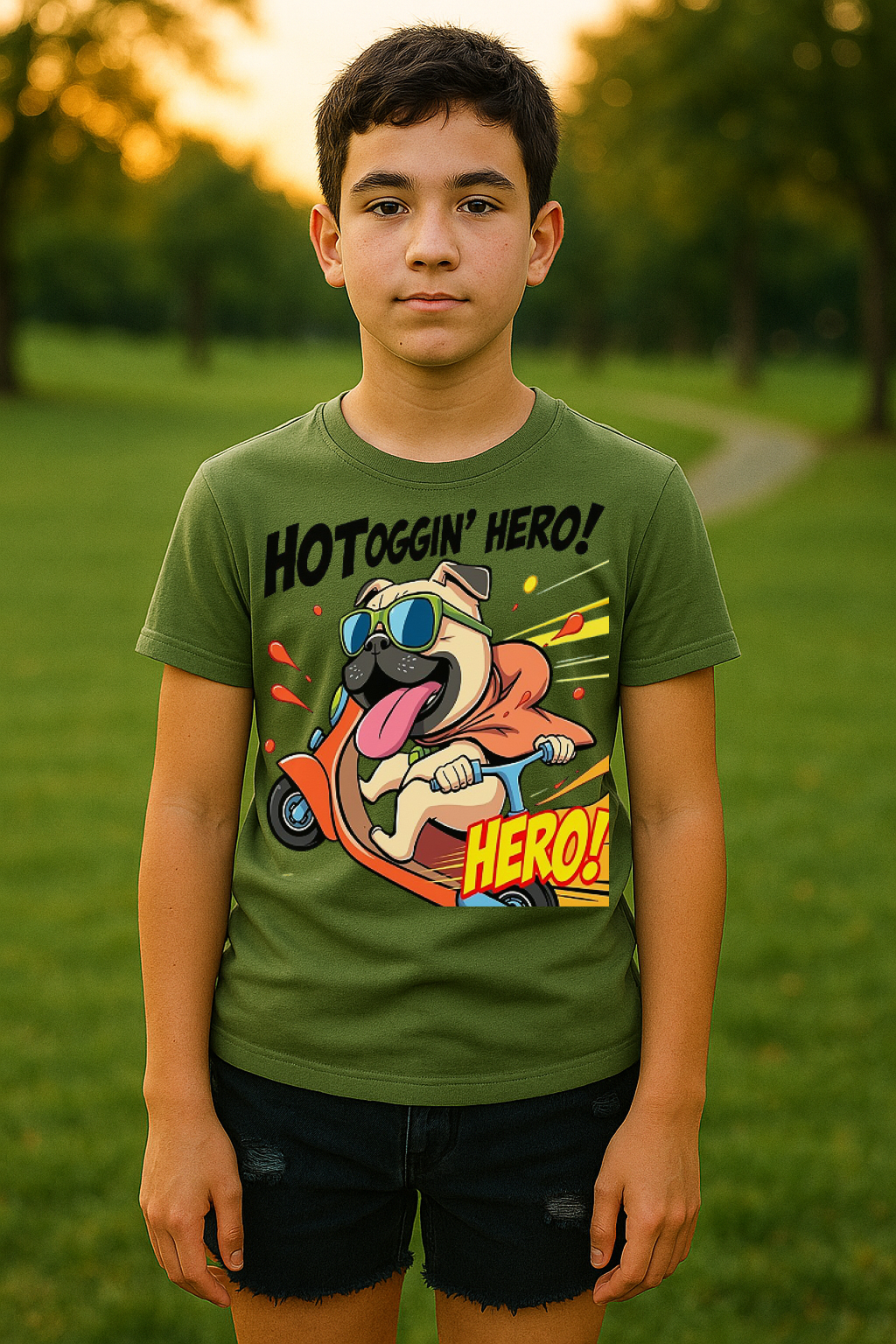 “Hotdoggin’ Hero” Kids T-Shirt – Zoom into Fun! 🛵🐾