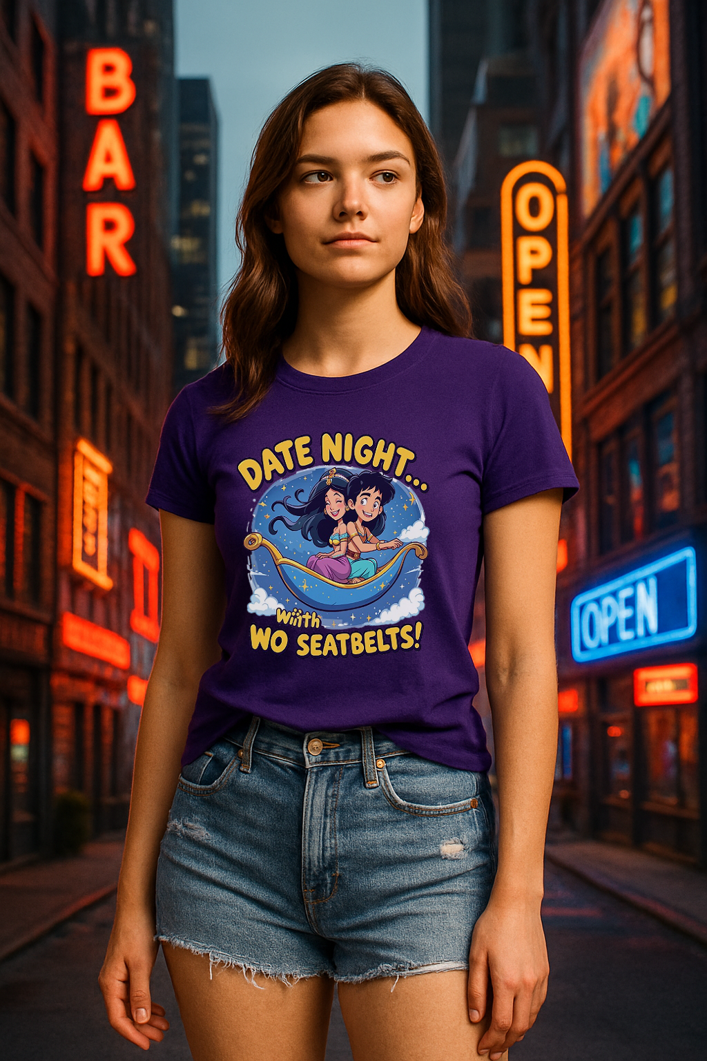 “Date Night… With No Seatbelts!” Women's T-Shirt – Magic in the Air 💫