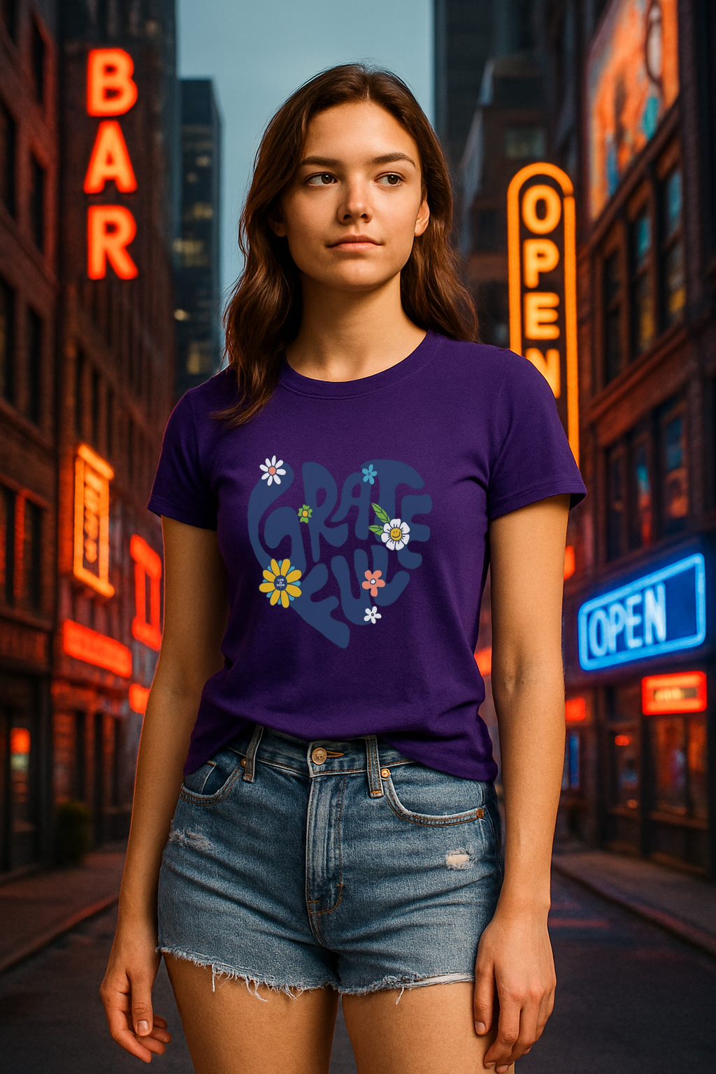“Grateful Heart” Floral Tee – A Celebration of Optimism in Bloom