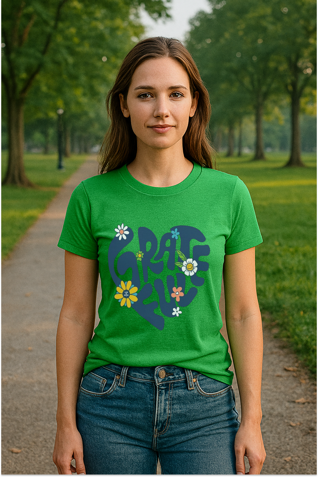 “Grateful Heart” Floral Tee – A Celebration of Optimism in Bloom