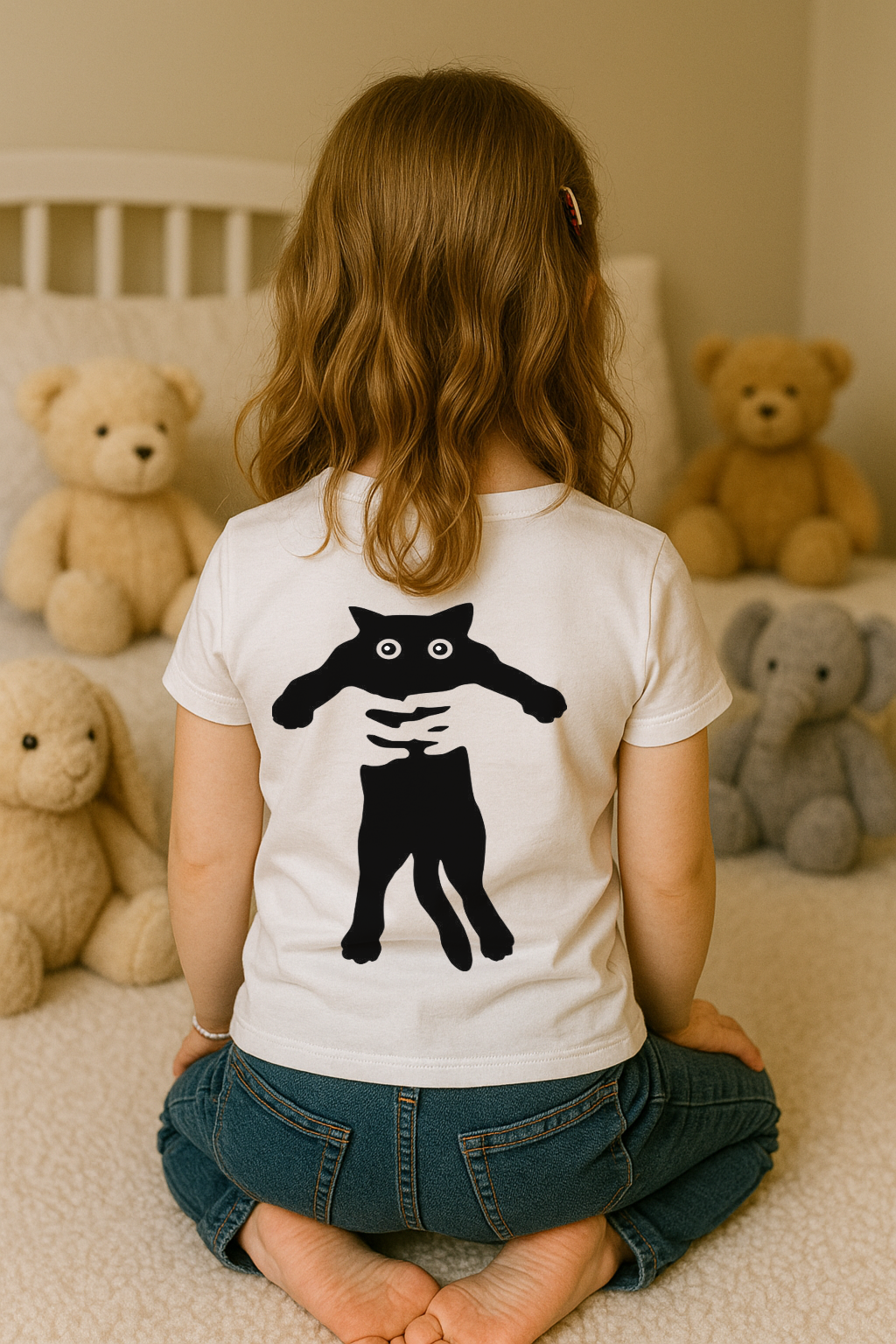 Meow or Never Kitty Tee – Dual-Sided Puff Print | Girls (0–13 Years)