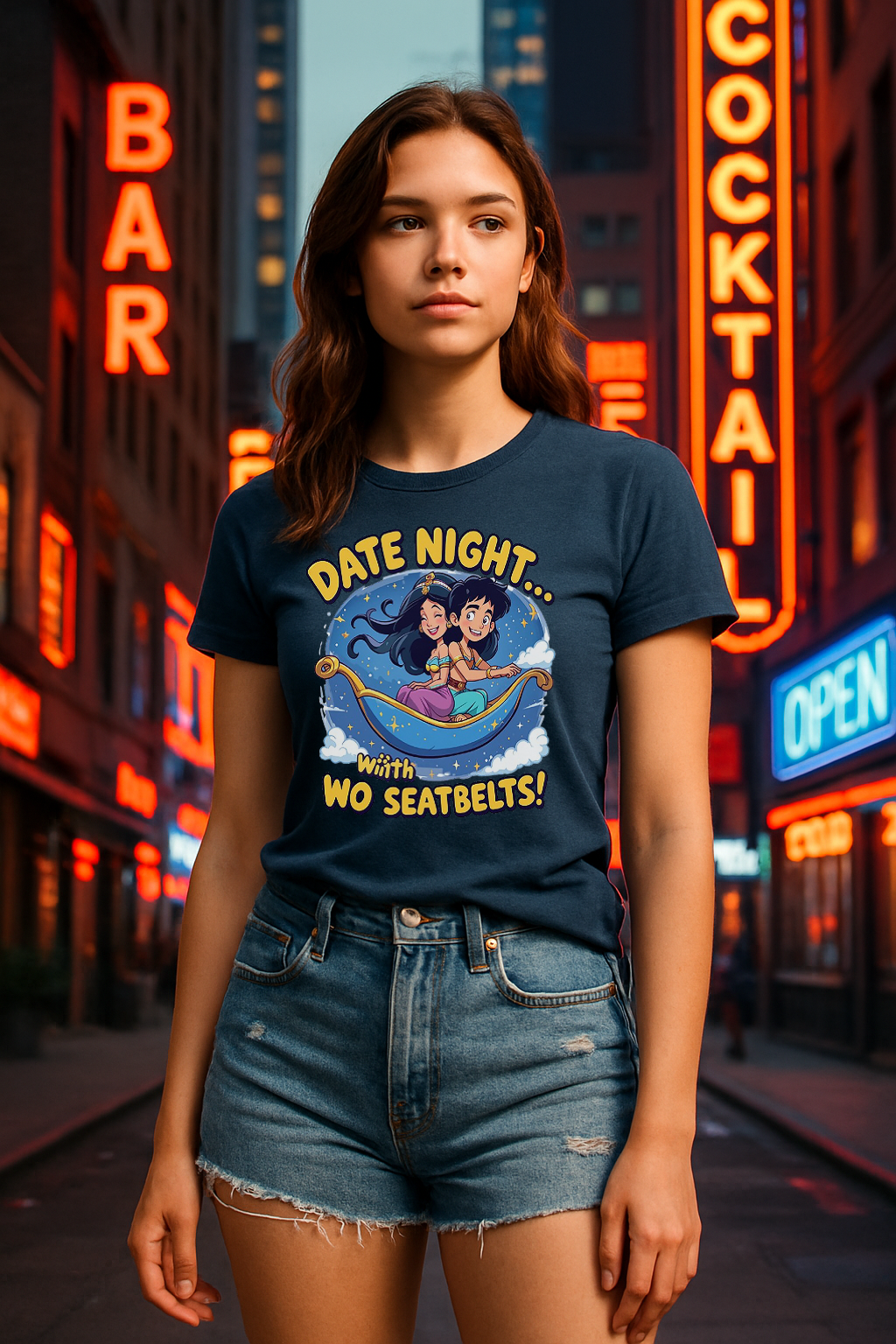 “Date Night… With No Seatbelts!” Women's T-Shirt – Magic in the Air 💫