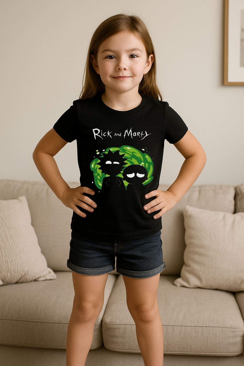 Rick and Morty Portal Tee for Girls – Cartoon Silhouette Design