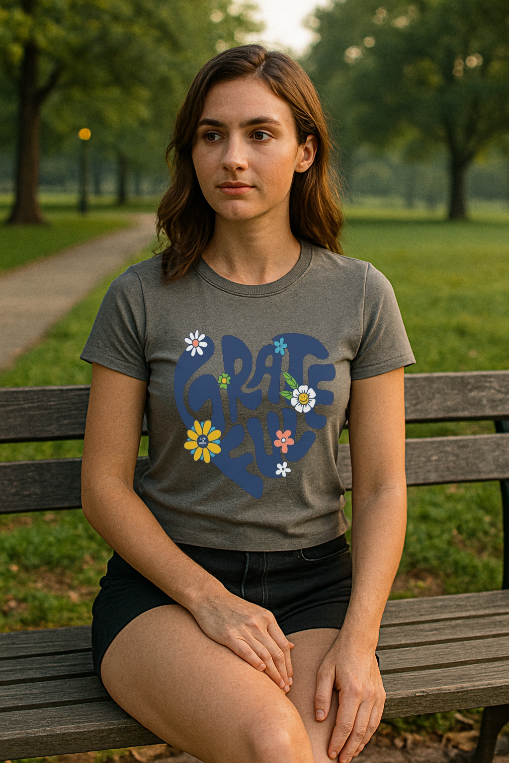 “Grateful Heart” Floral Tee – A Celebration of Optimism in Bloom