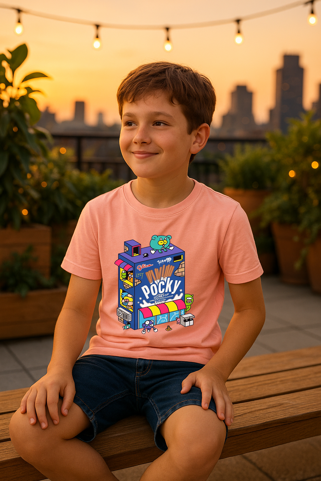 “Pocky Pop City” Boys' Tee – Sweet Style, 100% Cotton Cool
