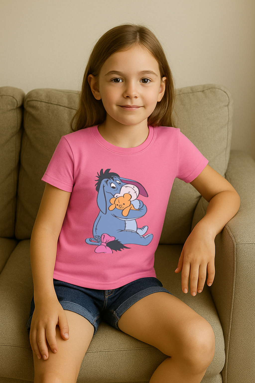 🧸 Eeyore Hug Graphic Tee for Girls – Cute Comfort for Ages 0–13 🎀