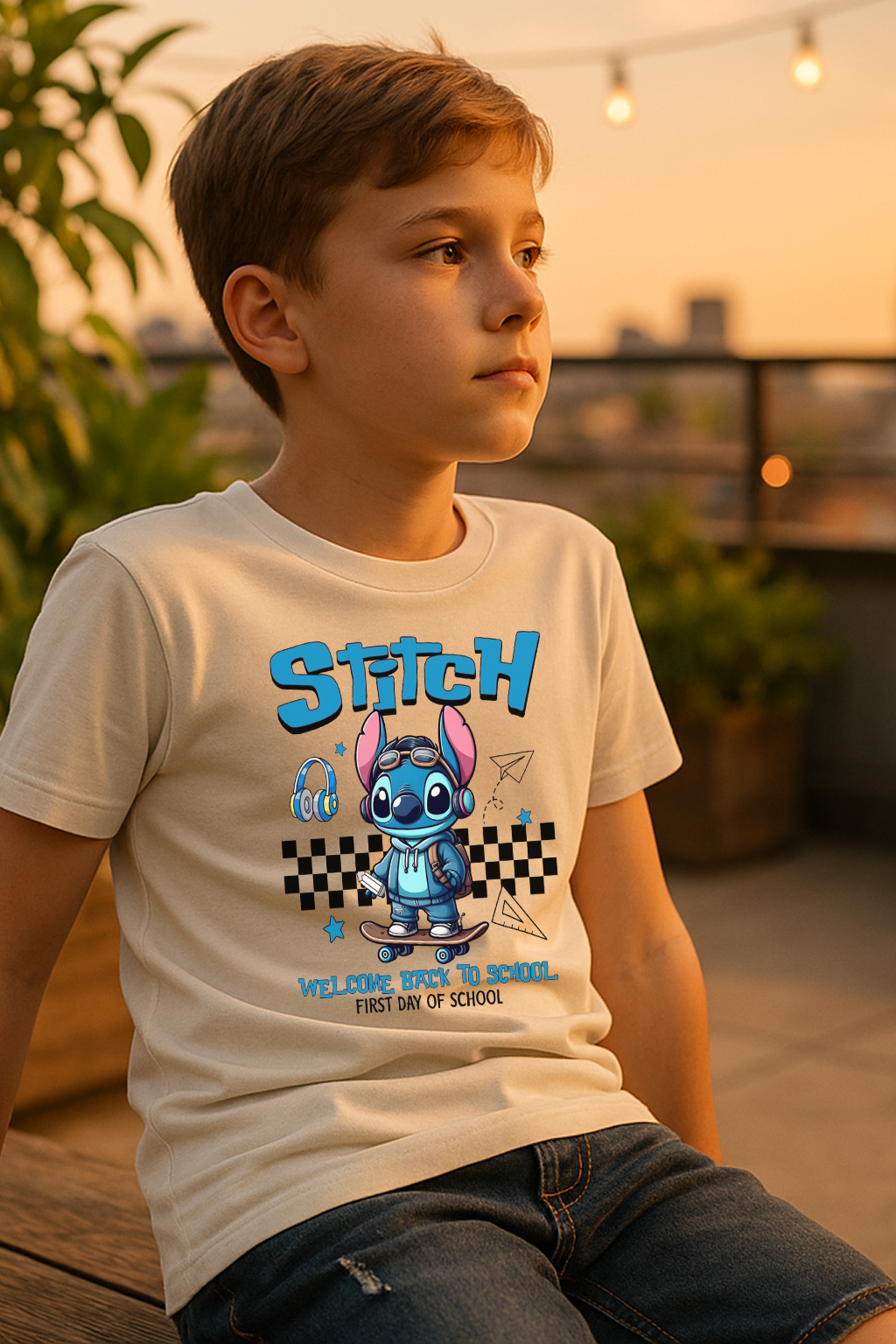 Skate Into School with Stitch – Boys’ Back-to-School Tee (Ages 0–13)