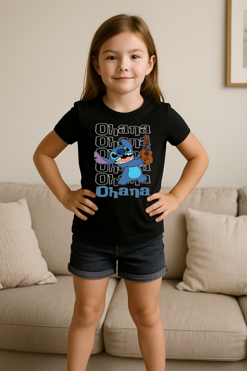 Ohana Means Family – Stitch Ukulele Tee for Girls (Ages 0–13)