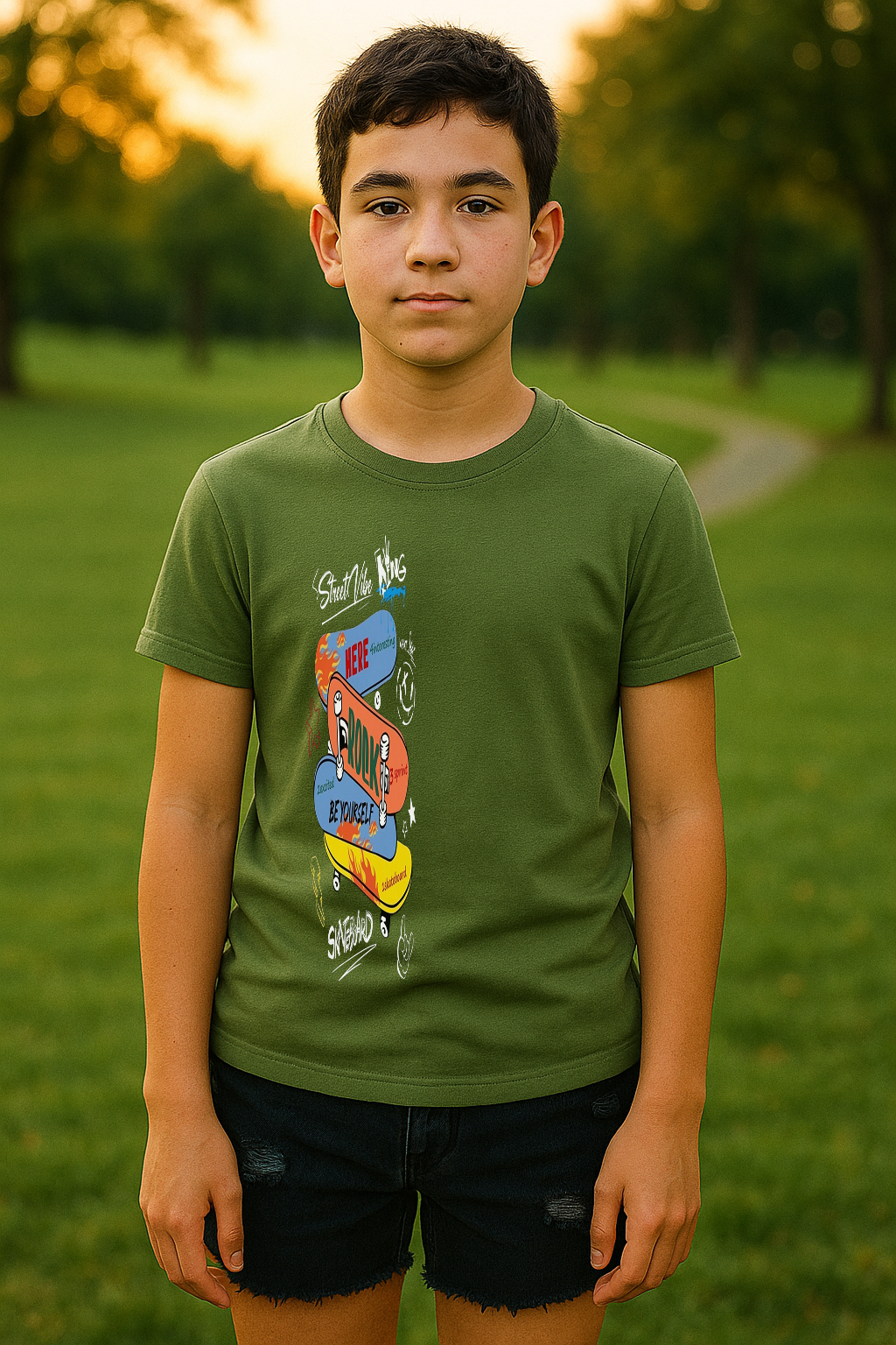 Street Vibe Skate Tee – Double-Sided Skateboard Graphic T-Shirt for Boys (0–13 Years)
