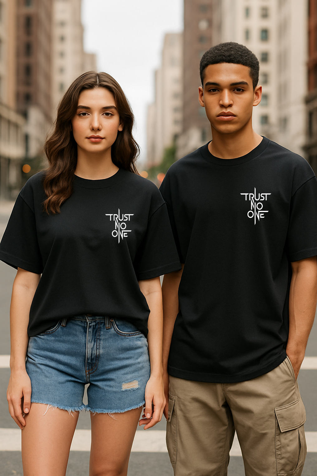 🔺 “TRUST NO ONE” Dual-Sided Graphic Tee
